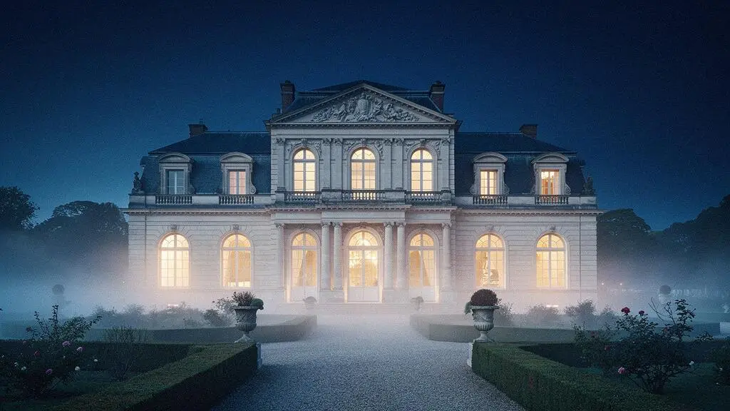 Château historique illuminé au crépuscule, illustrant une expérience événementielle poétique et magique