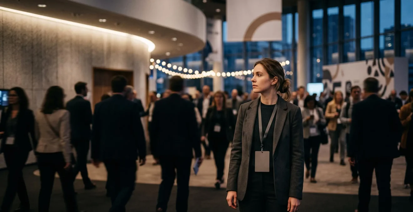 Silhouette d'une personne mise en lumière et nette au centre d'une foule de participants flous lors d'un événement professionnel, symbolisant le ciblage précis d'une audience